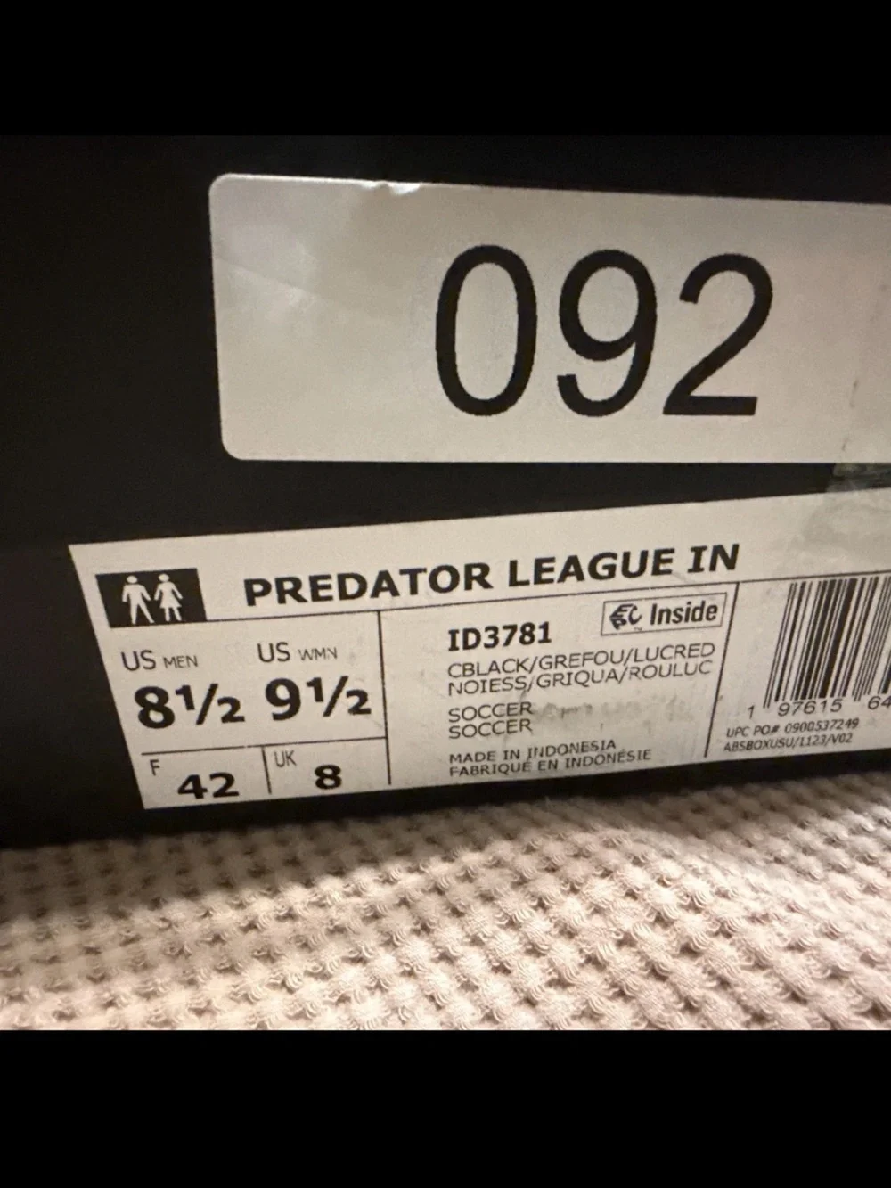 adidas Predator League IN Indoor Soccer Shoes Black ID3781 Mens 8.5 Womens 9.5.